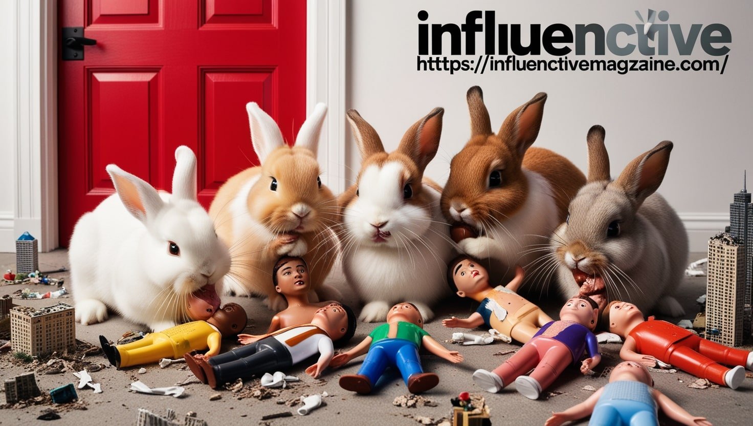 Red Door Rescue Photo Shoot with Bunnies Eating Plastic People